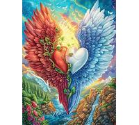 Red And Blue Phoenix with Rose 300 Pieces Classic Jigsaw Puzzle Mitos Fantástico Cuento De Hadas Puzzle for Adults Concentration Training Wall Art Mental Exercise Halloween Premium Cardboard 300 PCS