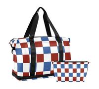 Red and Blue Plaid 4th of July Independence Day Duffel Bag with Wet Pocket Adjustable Strap Gym Bag for Trekking Waterproof for Men Women