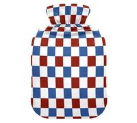 Red and Blue Plaid 4th of July Independence Day Travel hot Water Bottle with Soft Cover, 2L hot Compress Bag for Sore Muscle, Sore Muscle