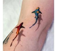 Red And Blue Shark Shadow Color Temporary Tattoo Stickers, Waterproof And Durable, Suitable For Men And Women's Arms, Fake Tattoos