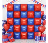 Red and Blue Square Foil Balloons Wall, Double Sided Chrome Deep Blue Red Balloons Tunnel Arch Kit Backdrop for Boys Birthday Graduation 4th of July Nautical Party Super Hero Theme Decorations