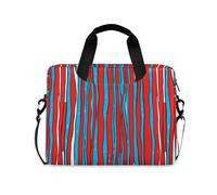 Red and Blue Stripe Pattern Doodle Art Laptop Sleeve Case durables Computer Bag crossbody messenger bag for Work Journey with Strap Handle, 13 14 15.6 inch