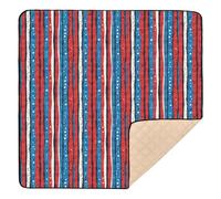 Red and Blue Stripe Pattern Doodle Art Large Non-Slip Baby Activity Play Mat for Floor Non-Toxic Tummy Time Activity Mat for Babies Infants Toddlers, 50'' x 50''