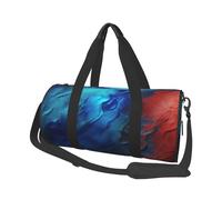 red and Blue Texture Printed Round Travel Duffel Bag Large Overnight Weekend Bags for Hiking, Vacations, Gym, Sports