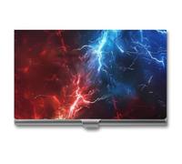 Red and Blue Thunder Novelty Business Card Holders Slim Metal Credit Name Cards Case Wallet Organizer for Men Women 3.7" X 2.2" X 0.3"