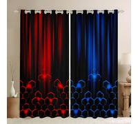 Red and Blue Window Curtains Modern Geometric Window Drapes for Kids Girls Room Decor, Abstract Ombre Honeycomb Window Treatments Grommet Top 2 Panel Set Bedroom Curtains, 46Wx54L inch