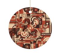Red and Brown Pattern Ornaments 2.9 Inch Ceramic Christmas Ornaments Elegant Xmas Tree Decor, Hanging Decoration for Tree, Gift Exchange & Holiday Presents
