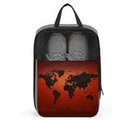 Red And Brown World Map Shoe Bag Travel Shoe Organizer Water-Resistant Shoe Pouch with Zipper Sneaker Dust Bag, gray, One Size, Modern