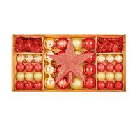 (Red and Champagne Gold) Premier - 54 piece Shatterproof Multipack Baubles, Star and Decoration Set
