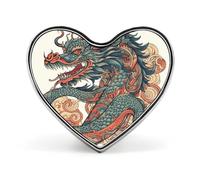 Red And Cyan Dragon Button Pin Heart Shape Metal Lapel Pins Badges Personalized Pinback Button Badges Novelty Funny Enamel Pins Fashion Cute Heart Brooch Pin for Backpacks Jackets Bags