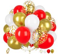 Red and Gold Balloons, Ousuga 30 pcs 12 Inch Matte Red White Metallic Gold Confetti Latex Balloons Set for Girls Birthday Valentines Wedding Bridal Shower Anniversary Bachelorette Xmax Party Decors
