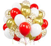 Red and Gold Balloons, Ousuga 60 pcs 12 Inch Matte Red White Metallic Gold Confetti Latex Balloons Set for Girls Birthday Valentines Wedding Bridal Shower Anniversary Bachelorette Xmax Party Decors