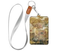 Red and Gold Chinese New Year Deer Leather id Holders for Badges with Lanyard and 3-Card Capacity case with Card Holder for Office Worker Nurse Teacher Student