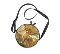 Red and Gold Chinese New Year Deer Round West Crossbody Purse Women Practical with Adjustable Strap Small Shoulder Bag Go shopping Canvas Messenger Purse