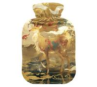 Red and Gold Chinese New Year Deer Travel hot Water Bottle with Soft Cover, 1L Water Bags for Neck Shoulder Warmer, Hand Feet Warmer, Bolsa para agua Caliente