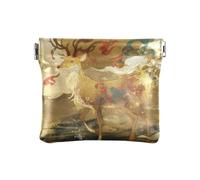 Red and Gold Chinese New Year Deer Women Leather Cash Wallet Fancy Travel Accessories for Lady, Red and gold Chinese New Year deer, One Size, Print Art