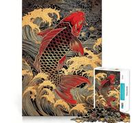 Red And Gold Koi Fish Art 1000 Piece Jigsaw Puzzles for Adults Jigsaw Mind Play Home Pastime Clean Edge Lovely Present (38x52cm)