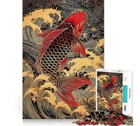 Red And Gold Koi Fish Art 1000 Piece Jigsaw Puzzles for Teenagers Boost Memory Gentle Relax Premium Cut Bday Surprise (50x75cm)