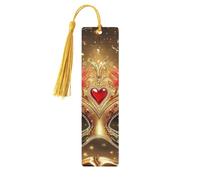Red and Gold Masks Feather Balloons and Roses Unique Double-Sided Artwork Printed Wooden Bookmarks, Artistic Book Accessories Birthday Presents for Men Women Presents for Book Lovers