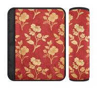 Red and Gold Retro Flowers 2 Pack Seatbelt Pads for Adults Release Stress to Your Neck and Shoulders for Auto funda para cinturón de carro