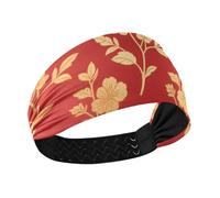 Red and Gold Retro Flowers Moisture Wicking soft headbands for women Elastic sweaty bands for Athletic Sports Workouts Workouts Football cintas para el cabello de mujer