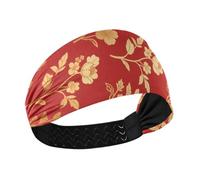 Red and Gold Retro Flowers Moisture Wicking women's fashion headbands Elastic hair for make up Daily use washing face washing face