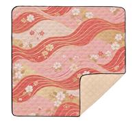 Red and Gold Retro Japanese Cherry Blossoms Large Non-Slip Baby Care Play mat for Floor Lightweight Foldable Activity Entertainment Mat for Babies Infants Toddlers, 50'' x 50''para