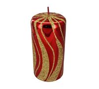 Red and Gold Spiral Glitter Glass Effect Reflecting Gloss Ball Pillar Candles: Festive and Glamorous Decorative Candles for Home Decor, Parties, and Special Occasions (Large Pillar)