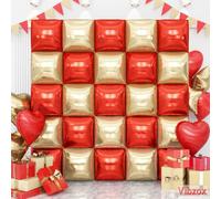 Red and Gold Square Foil Balloons Wall, Double Sided Chrome Light Gold and Red Balloons Tunnel Arch Kit Backdrop for New Year 2026 Birthday Graduation Wedding Valentine's Day Party Decorations