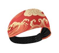 Red and Golden Chinese-style Auspicious Clouds Non-Slip? sweat headbands Elastic sweat band for women for Cycling hiking Gym Cycling diademas para el pelo de mujer