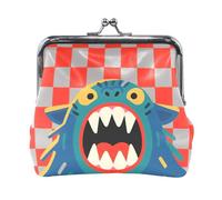 Red and Gray Checkered monsters Fashion Women's Small Leather Change Purse Convenient Change pouching Wallet for Women bolsas para