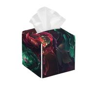 Red and Green Carnation Tissue Box Cover Square,Leather Tissue Cover Holder,Pu Leather Decorative Organizer for Vanity Countertop,Night Stands,Office Desk and Car,5.2"X5.2"X5.2",Red and Green Carnatio