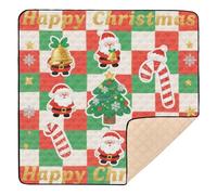 Red and Green Check Santa Claus Soft Foam Baby Kick Crawling Mat for Indoor Outdoor Comfortable Foldable Infant Play Activity Mat for Newborns Babies Infants Toddlers, 50'' x 50''