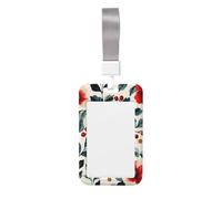 Red and Green Christmas Flower Sliding Id Badge Holder Hard Plastic Work Card Case Name Tag Protector for Nurses Office