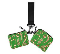Red and Green Christmas Notes Women's Card Cases Change Holder Cute Fashion Zipper Coin Purse Wallet with Zipper Pocket for Women 2 Pcs, Red and green Christmas notes, One Size, Casual