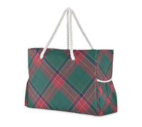 Red and Green Christmas Pattern Sandproof Travel Bags for Women with Side Pocketes Weekender Bag Women with Cup Holders on Side