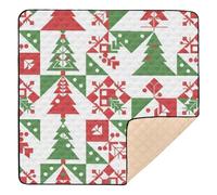 Red and Green Christmas Tree Patchwork Pattern Soft Foam Baby Play Mat for Indoor Outdoor Cozy Breathable Infant Play Activity Mat for Baby Kids Toddlers Infants, 50'' x 50''