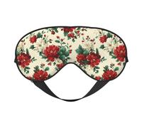 Red and Green Flowers with White Dots Sleep Mask Eye Mask with Adjustable Strap, Eye Sleep Shade Cover Blocks Light for Women Men Airplane Travel Nap Meditation
