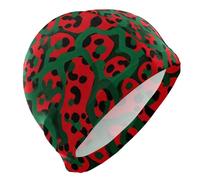Red and Green Leopard Print Swim caps for Bald Short Hair Waterproof Swim caps for Women Swimming Hair Protection and Drag Reduction Gorro de natación para Mujer