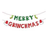 Red and Green Merry Grinchmas Banner,Grinch Christmas Decorations,Glitter Christmas Decorations for Xmas Outdoor Indoor Party Supplies