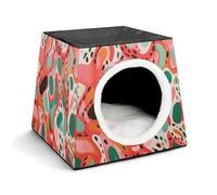 Red and Green Pattern Pet Hut Comfortable Nest for Pets Space Capsule Warm Soft Indoor Pet Shelter Space Pet House for Indoor Cats Small Dogs and Medium Animal