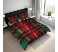 Red and Green Plaid Duvet Cover Sets, Christmas Scottish Tartan Bedding Single Bed Set 135x200cm, Soft Reversible Microfiber Quilt Cover & 1 Pillowcases, Zipper Closure PZ&S-16