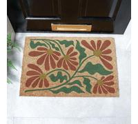 Red and Green Quirky Floral Pattern Coir Doormat (60 x 40cm) Artsy Mats Brown 40cm x 60cm