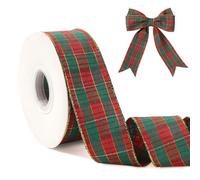 Red And Green Ribbons For Gift Wrapping Gingham Ribbon Tartan Ribbon 38mm 25 Yard Christmas Cake Ribbons For Crafting Christmas Tree Present Wrapping Accessories Wedding Car Burgundy Christmas Fabric