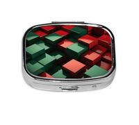 Red and Green Square Print Pill Box, Compact Pill Organizer with Full-Print Design for Travel and Daily Use