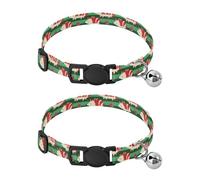 Red and Green Striped Playful Hedgehog Christmas Collars For Small Dogs Quick Release Buckle Girl And Boy Collar 2 Packs