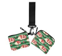 Red and Green Striped Playful Hedgehog Christmas Women's Wallets Card Cases Minimalist Change Purse Wallet with Zipper Pocket for Lady 2 Pcs estuche para tarjetas de credito