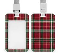 Red and Green Tartan Pattern Novelty Badge Holder Plastic Name ID Card Cases Work Tag with Lanyard