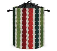 Red And Green Vertical Stripes Laundry Basket Laundry Hamper Round Collapsible Drawstring Clothes Hamper for Bedroom Bathroom