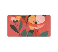 Red and Orange Flowers Mouse Pad Non-Slip Rubber Base Desk Protector Mat Waterproof Desk Pad Extended Large Gaming Keyboard Mat for Office Work Home Desktop Accessory
